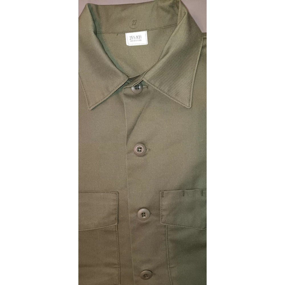 Vintage mens utility shirt 15.5x31 Military Button Up US Army 80s retro OG-507